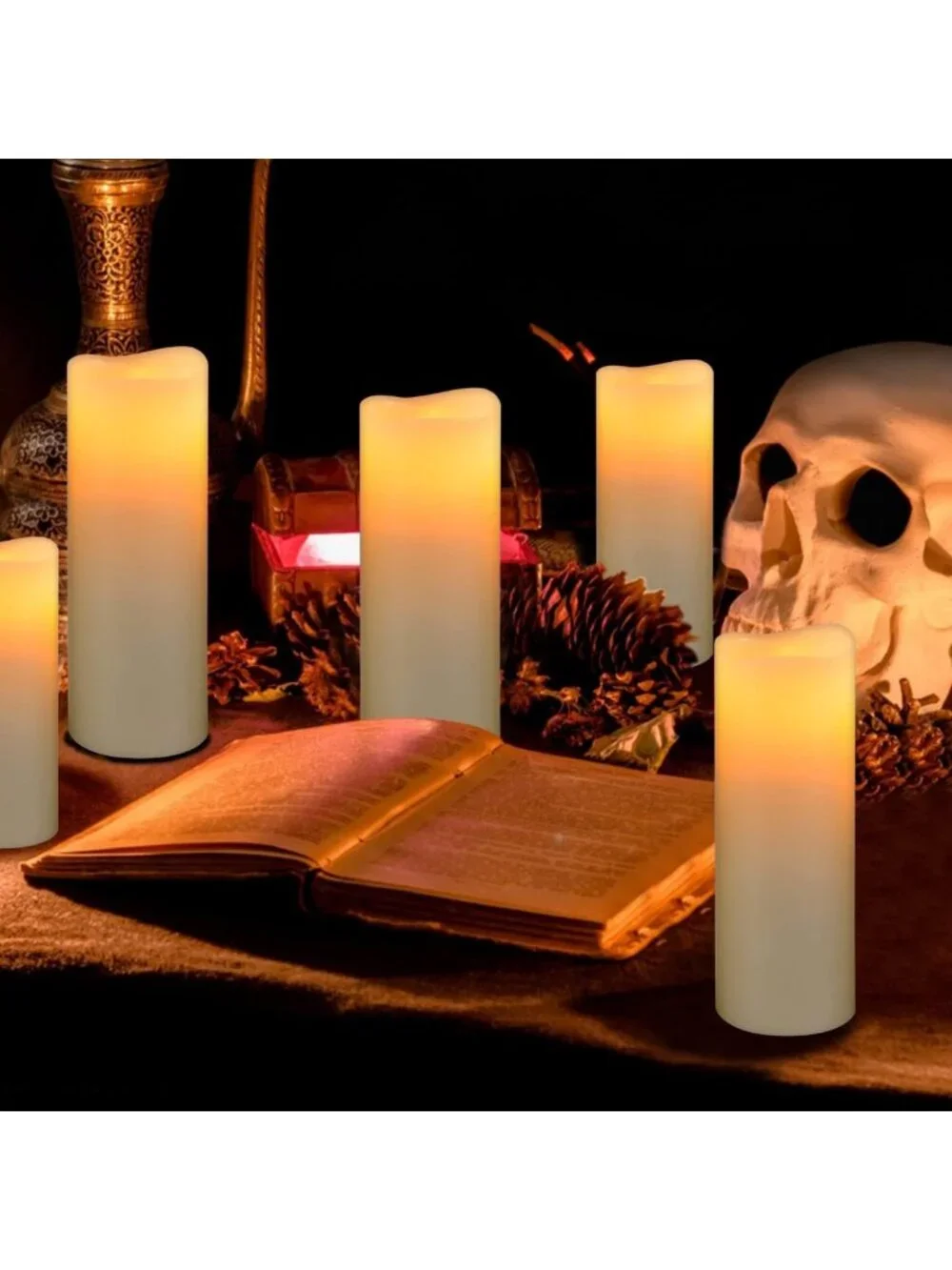 Set of 9 Flameless LED Pillar Candles with Remote Control - Battery Operated